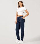 Cotton French Terry Drawstring Casual Sweatpants Deep Navy - ododos