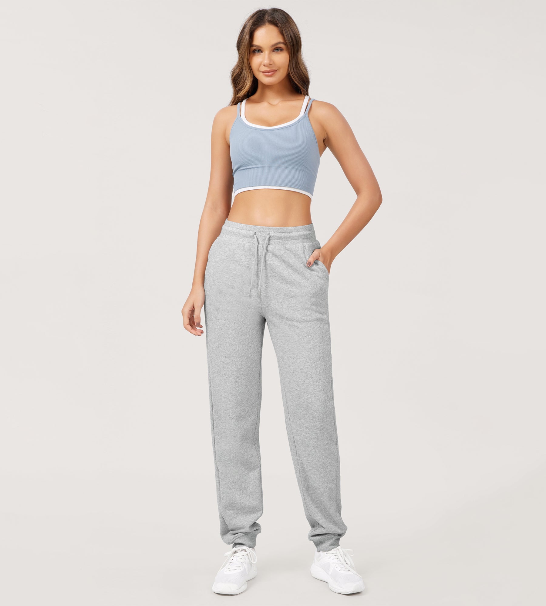 Cotton French Terry Drawstring Casual Sweatpants Heather Grey - ododos