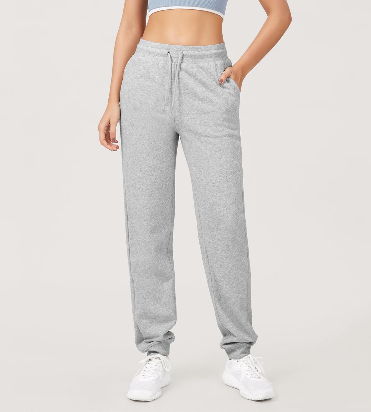 Cotton French Terry Drawstring Casual Sweatpants - ododos