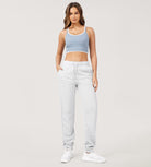 Cotton French Terry Drawstring Casual Sweatpants Heather White - ododos