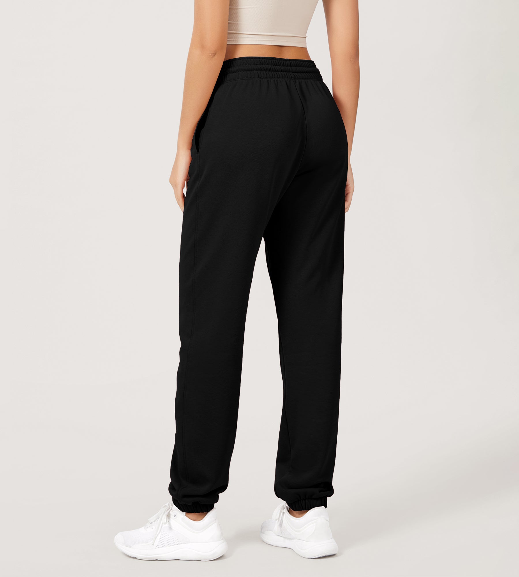 Cotton French Terry High Waist Drawstring Lounge Pants - ododos