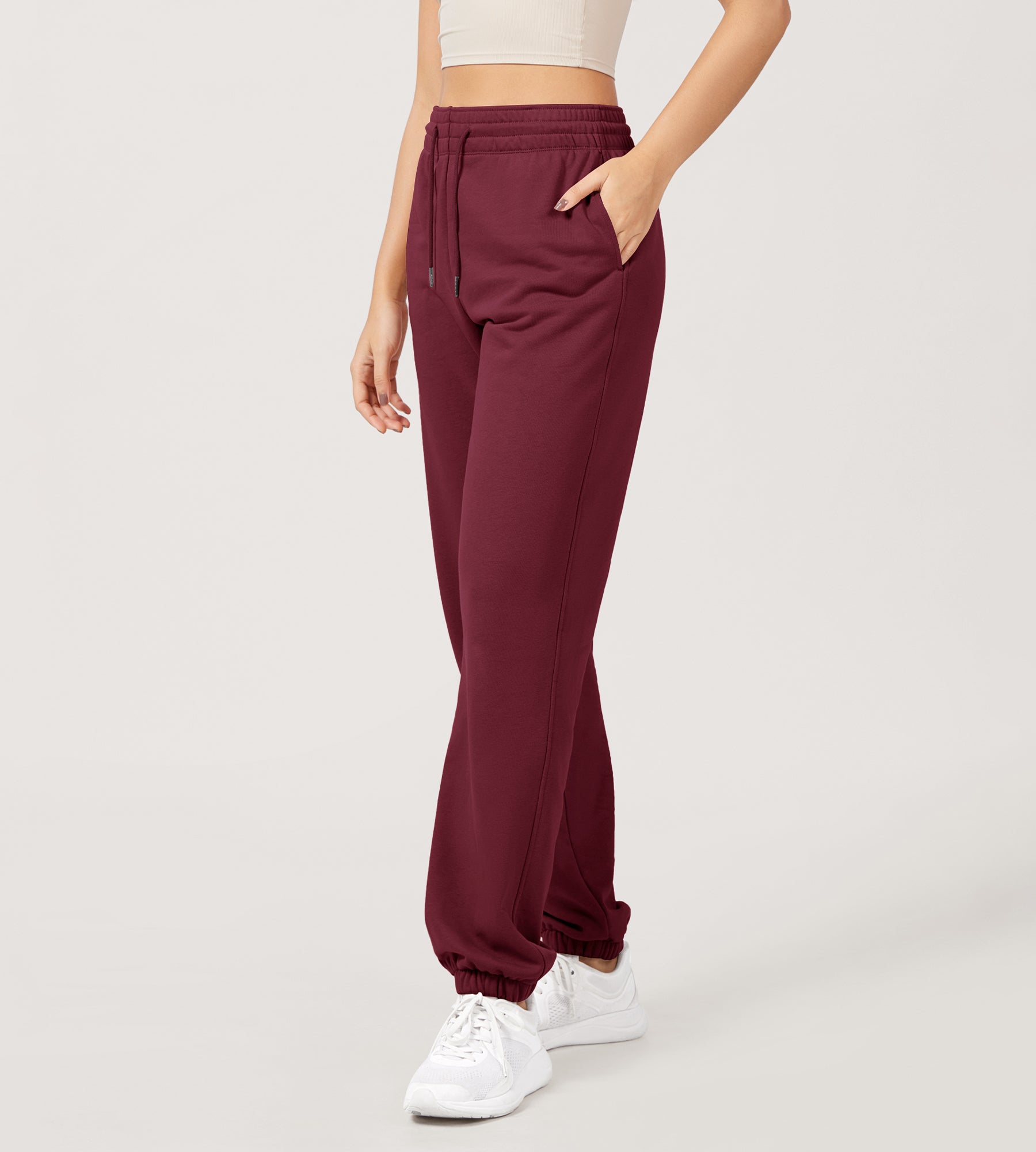 Cotton French Terry High Waist Drawstring Lounge Pants - ododos