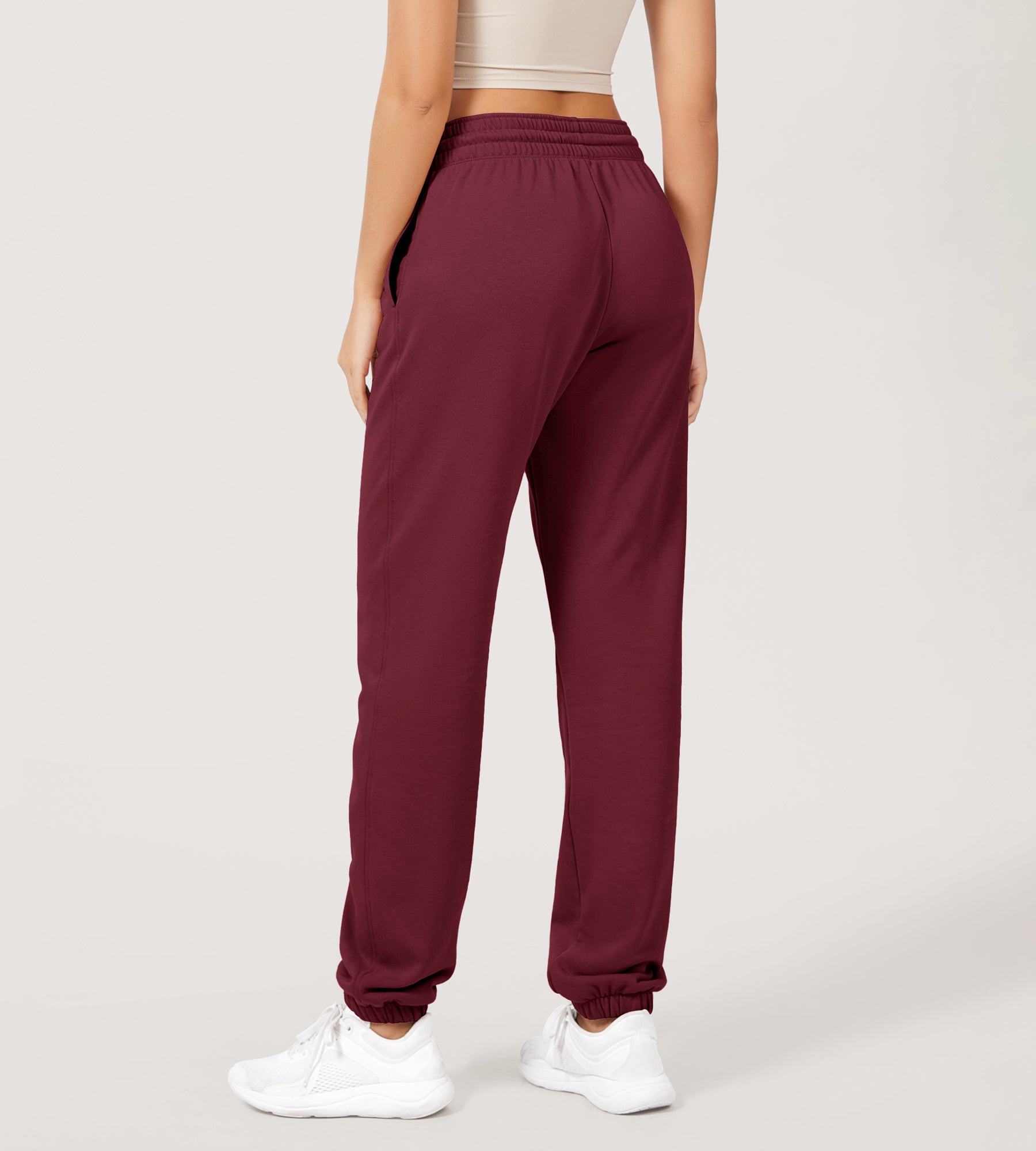 Cotton French Terry High Waist Drawstring Lounge Pants - ododos