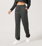 Cotton French Terry High Waist Drawstring Lounge Pants - ododos