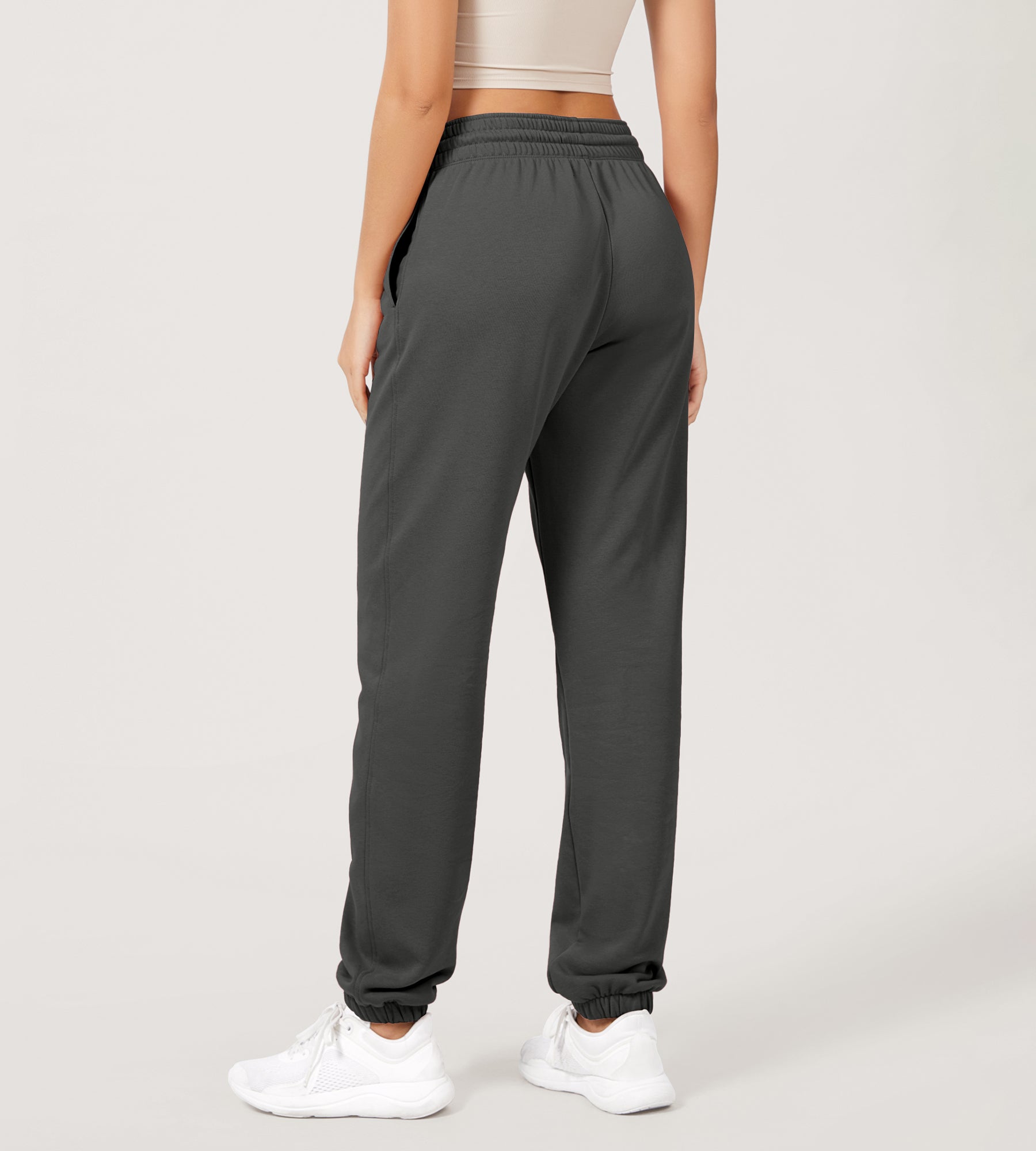 Cotton French Terry High Waist Drawstring Lounge Pants - ododos