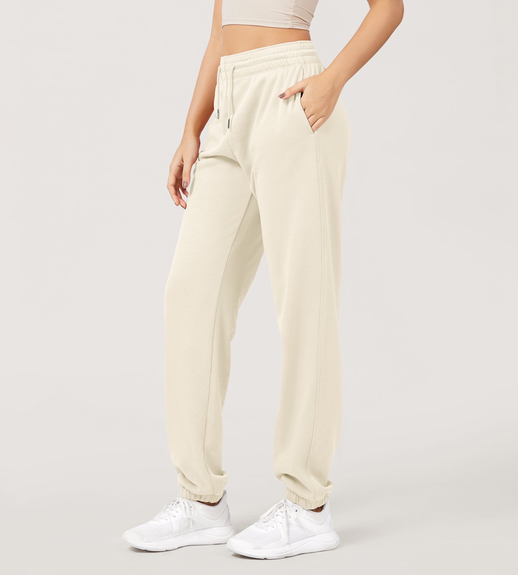 Cotton French Terry High Waist Drawstring Lounge Pants - ododos