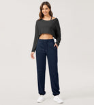 Cotton French Terry High Waist Drawstring Lounge Pants - ododos