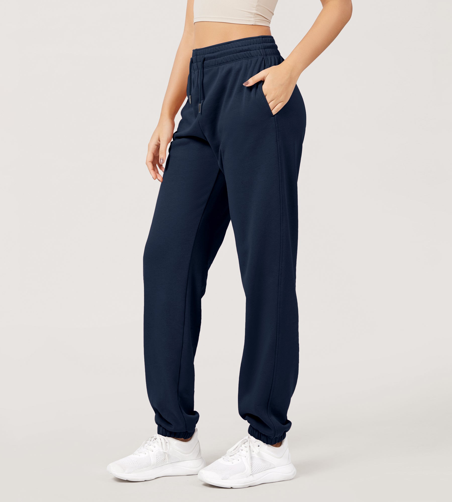 Cotton French Terry High Waist Drawstring Lounge Pants - ododos