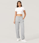 Cotton French Terry High Waist Drawstring Lounge Pants Heather Grey - ododos