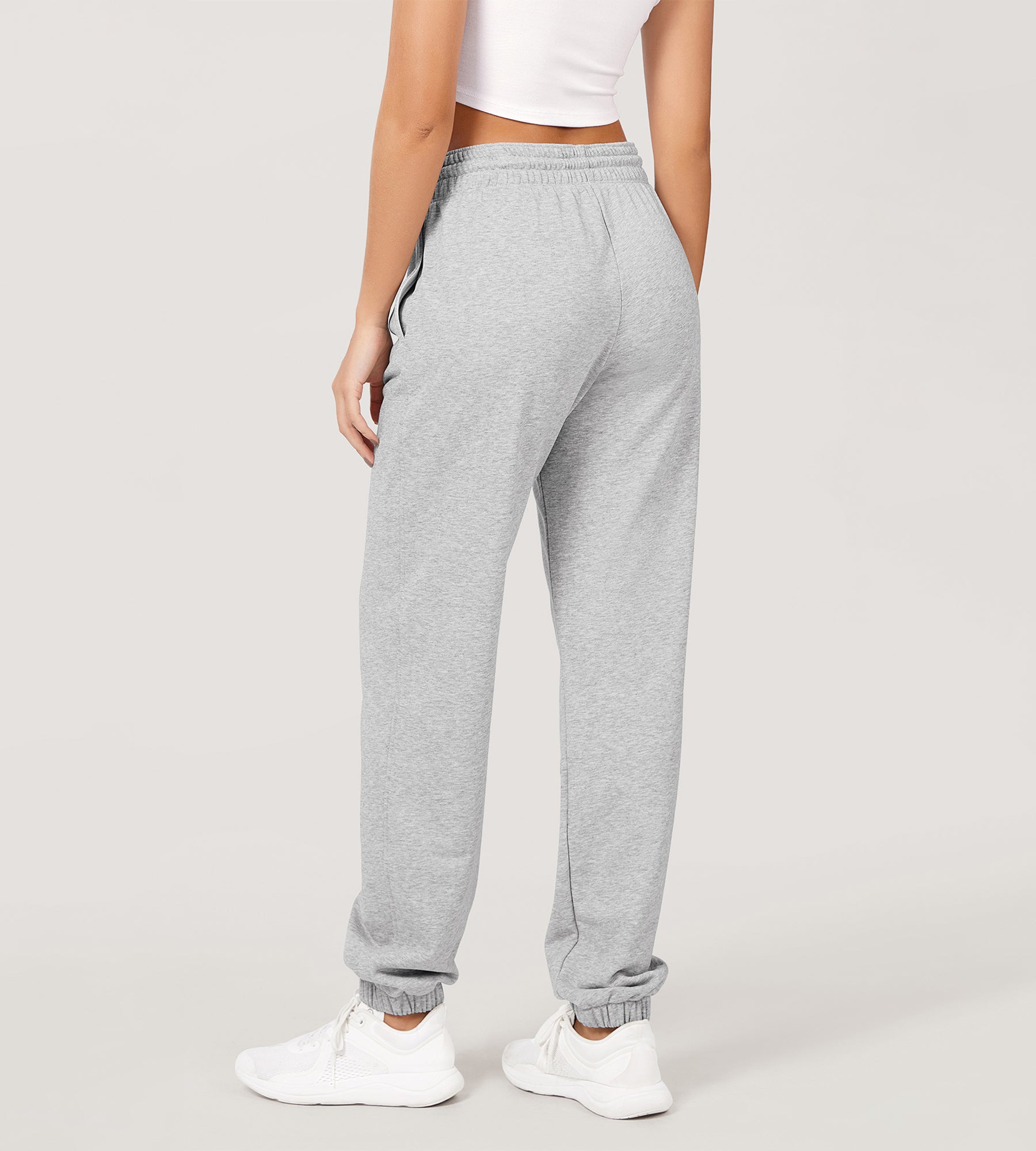 Cotton French Terry High Waist Drawstring Lounge Pants - ododos