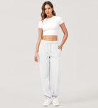 Cotton French Terry High Waist Drawstring Lounge Pants - ododos