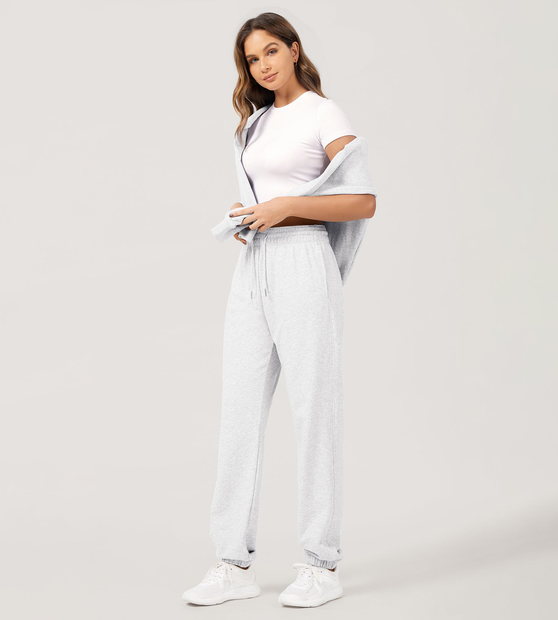 Cotton French Terry High Waist Drawstring Lounge Pants - ododos