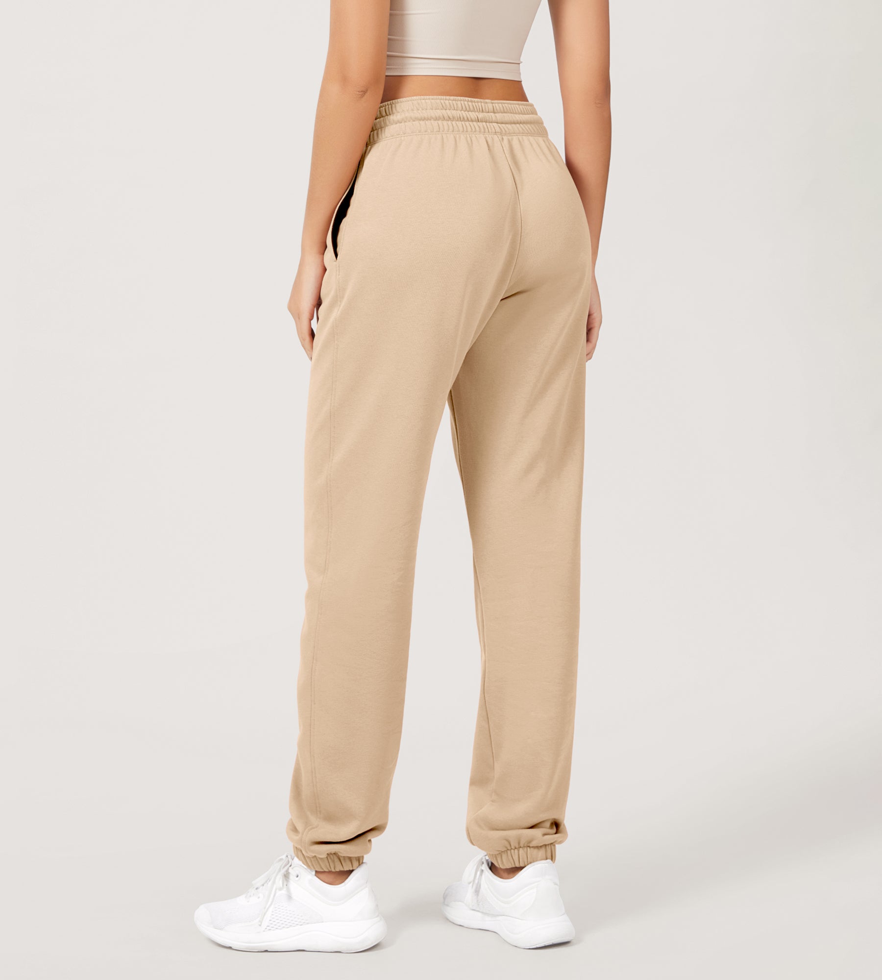 Cotton French Terry High Waist Drawstring Lounge Pants - ododos