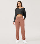 Cotton French Terry High Waist Drawstring Lounge Pants Muted Clay - ododos