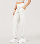 Cotton French Terry High Waist Drawstring Lounge Pants - ododos