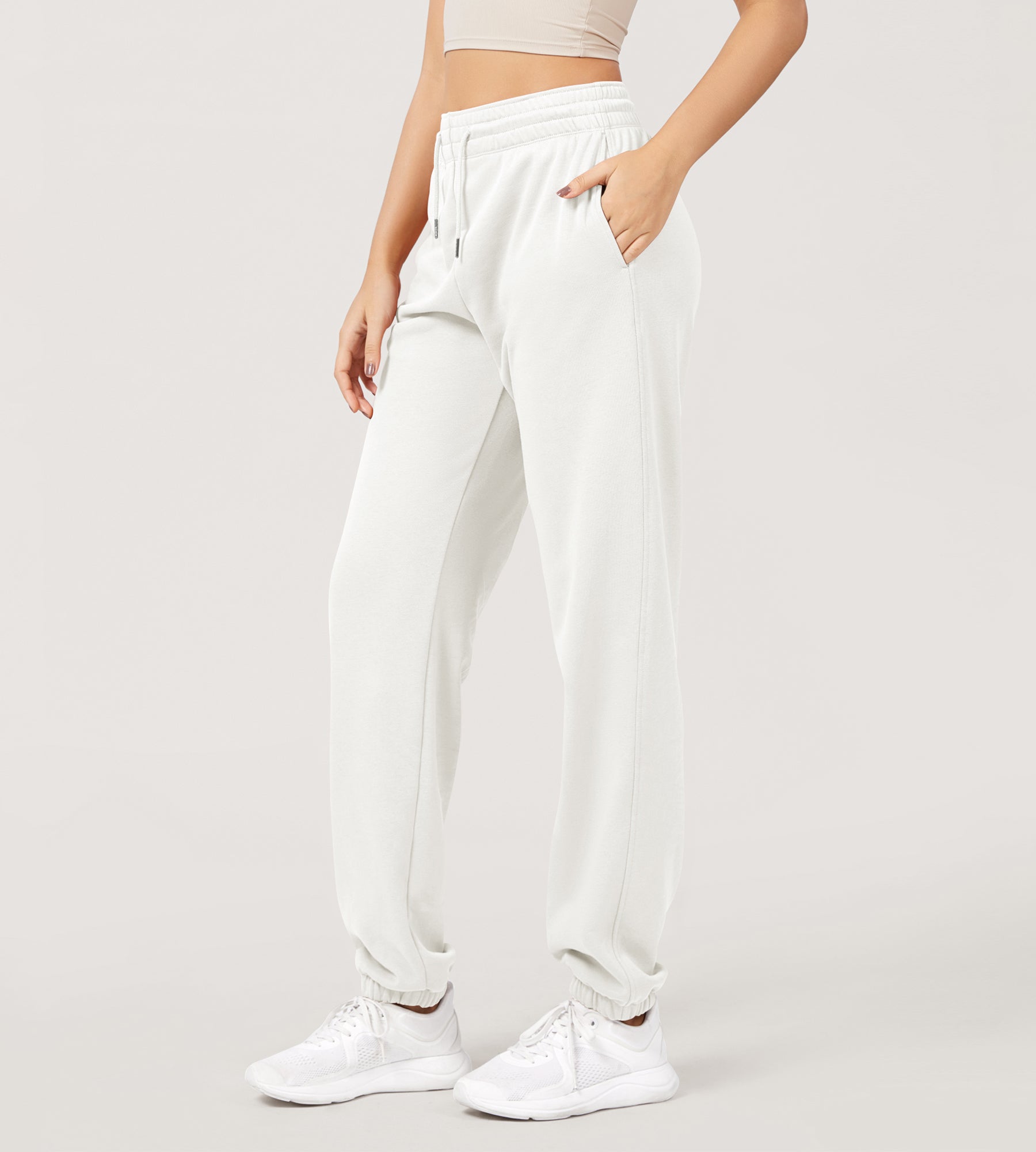 Cotton French Terry High Waist Drawstring Lounge Pants - ododos