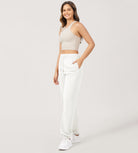 Cotton French Terry High Waist Drawstring Lounge Pants White - ododos