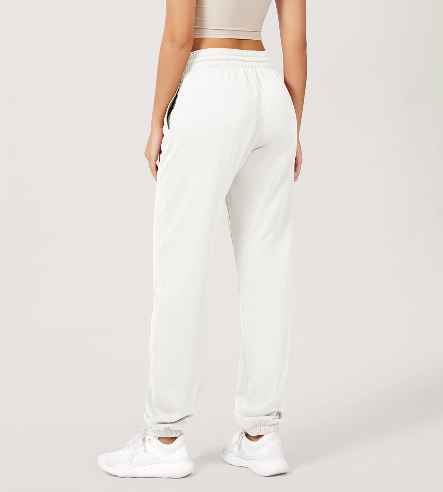 Cotton French Terry High Waist Drawstring Lounge Pants - ododos