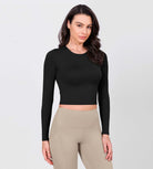 Long Sleeve Crop Athletic Gym Workout Yoga Tee Shirts - ododos