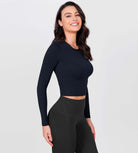 Long Sleeve Crop Athletic Gym Workout Yoga Tee Shirts - ododos