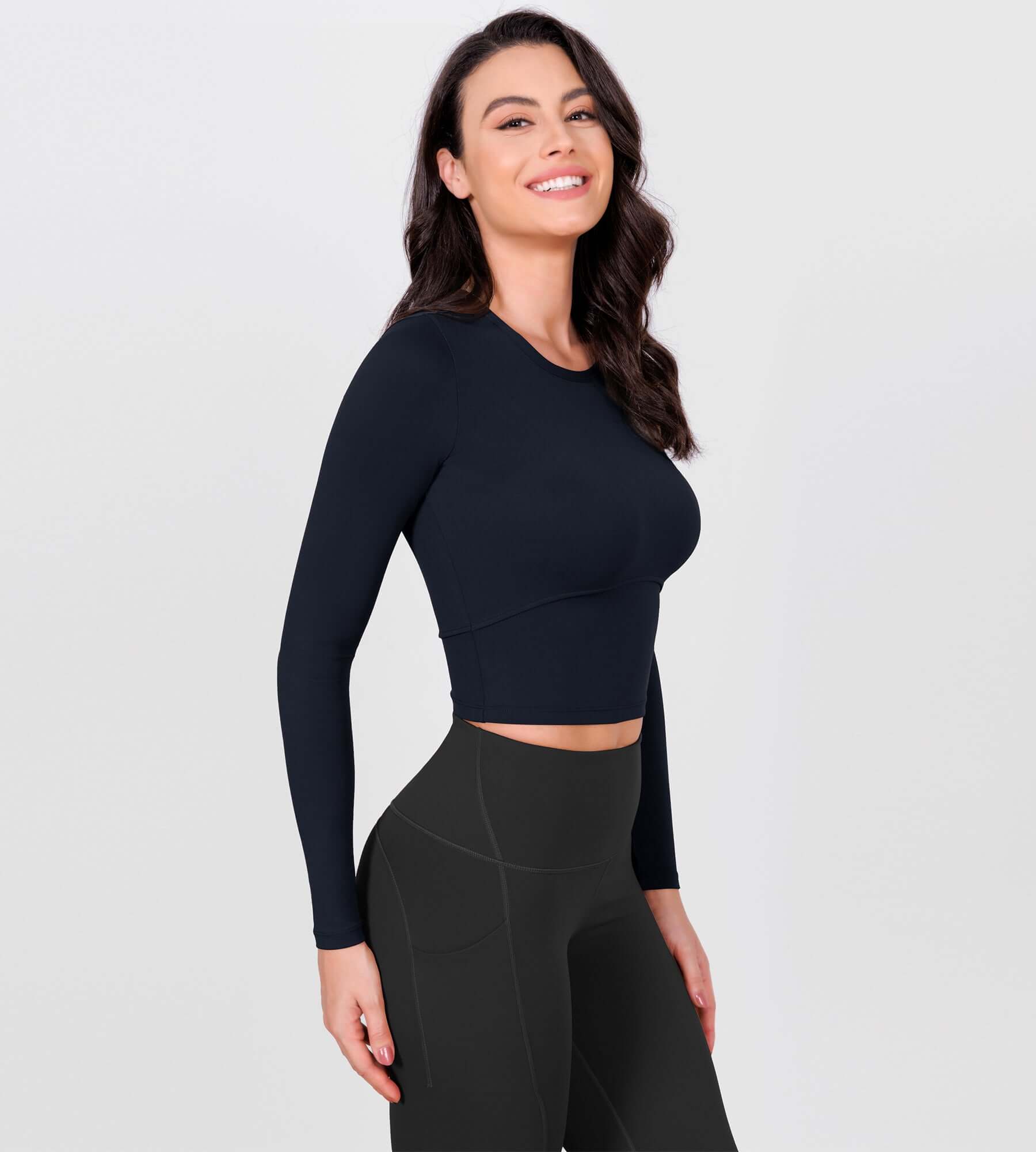 Long Sleeve Crop Athletic Gym Workout Yoga Tee Shirts - ododos