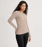 Seamless Long Sleeve Workout Yoga Shirts with Thumb Hole - ododos