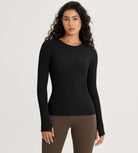 Seamless Long Sleeve Workout Yoga Shirts with Thumb Hole - ododos