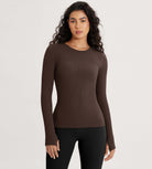 Seamless Long Sleeve Workout Yoga Shirts with Thumb Hole - ododos