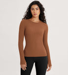 Seamless Long Sleeve Workout Yoga Shirts with Thumb Hole Clay - ododos