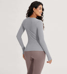 Seamless Long Sleeve Workout Yoga Shirts with Thumb Hole - ododos