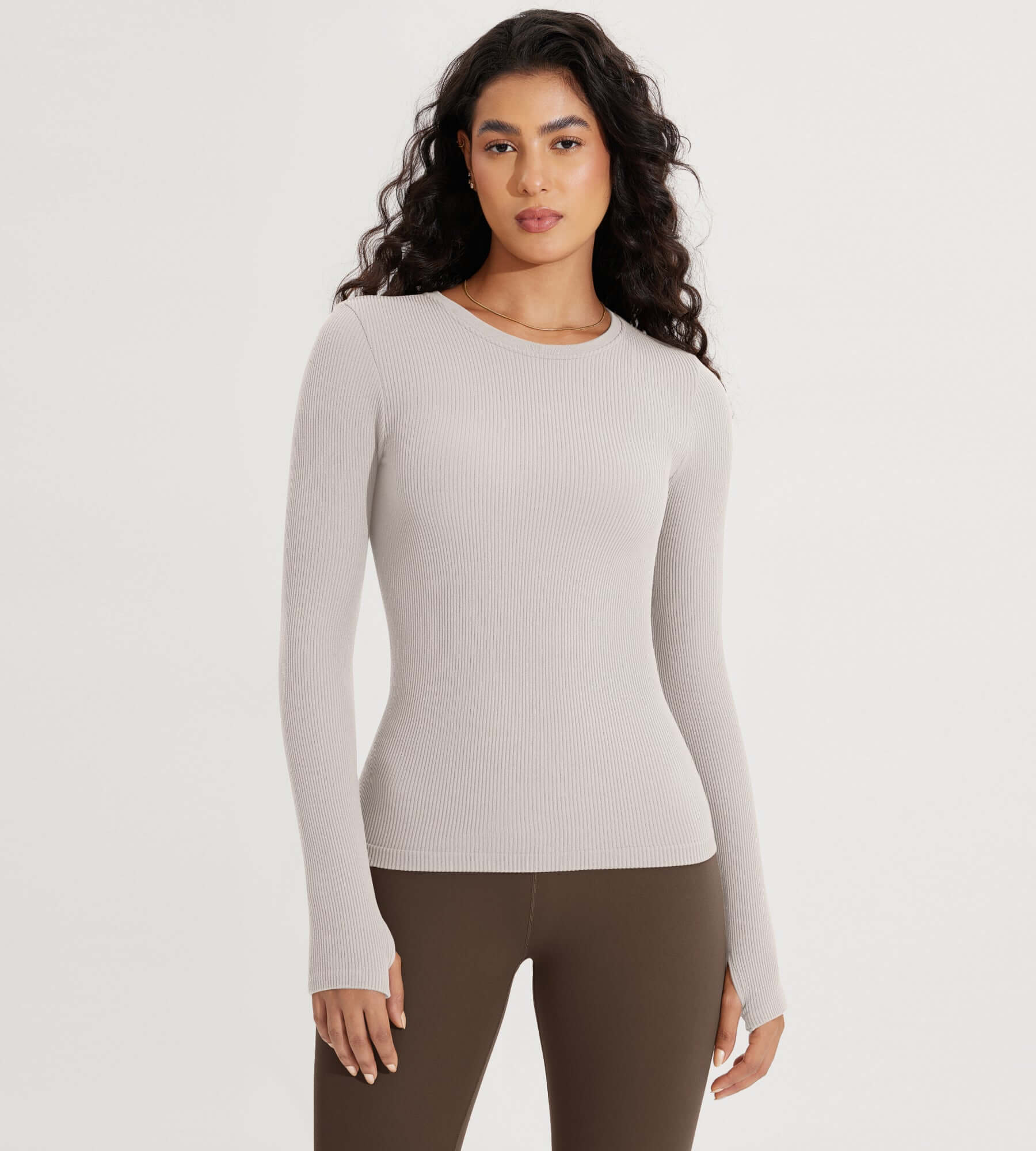 Seamless Long Sleeve Workout Yoga Shirts with Thumb Hole mushroom - ododos