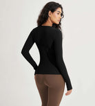 2 PACK Long Sleeve Round Neck Ribbed Knit Slim Fit Seamless T-Shirts - ododos