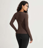 Long Sleeve Round Neck Ribbed Knit Slim Fit Seamless T-Shirts - ododos