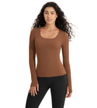 2 PACK Long Sleeve Round Neck Ribbed Knit Slim Fit Seamless T-Shirts - ododos