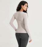 Long Sleeve Round Neck Ribbed Knit Slim Fit Seamless T-Shirts - ododos