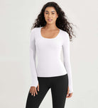 2 PACK Long Sleeve Round Neck Ribbed Knit Slim Fit Seamless T-Shirts - ododos