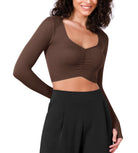 Long Sleeve Ruched Front Seamless Ribbed Cropped Top - ododos