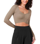 Long Sleeve Ruched Front Seamless Ribbed Cropped Top - ododos