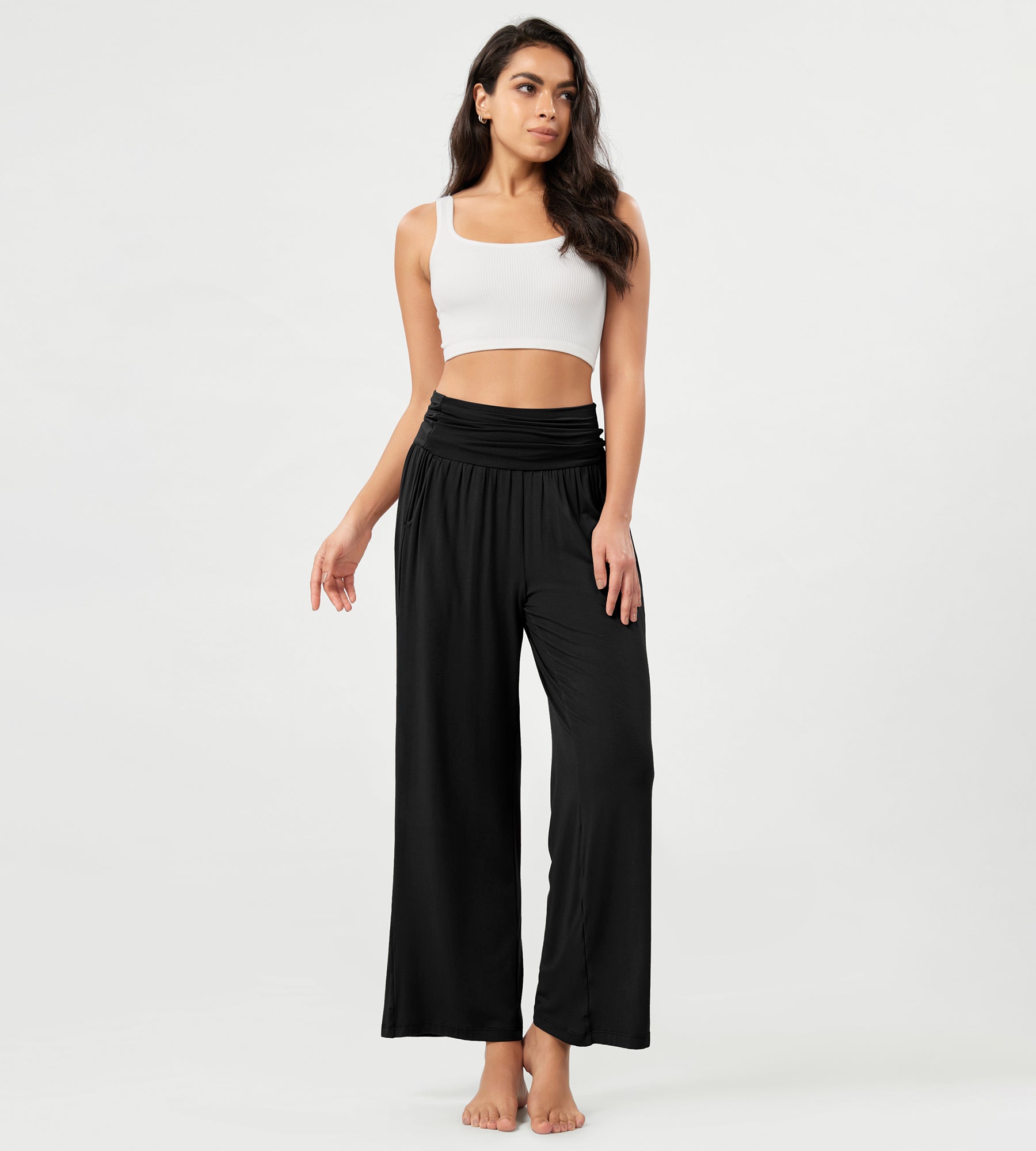 26" Wide Leg Palazzo Loose Comfy Lounge Pants with Pockets - ododos