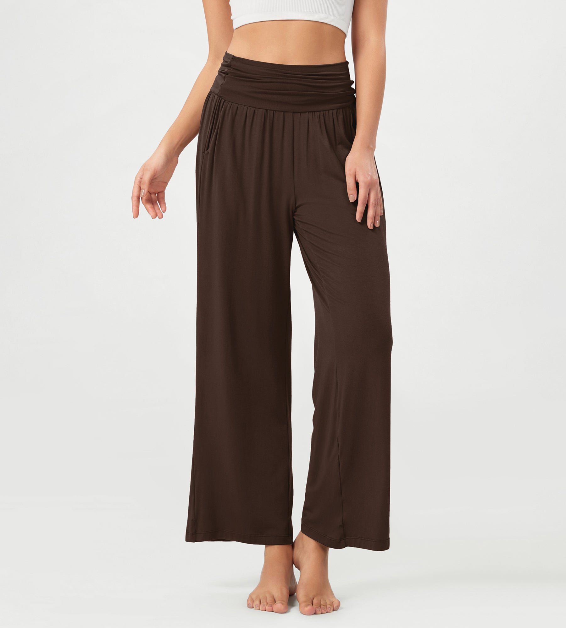 26" Wide Leg Palazzo Loose Comfy Lounge Pants with Pockets Chocolate - ododos