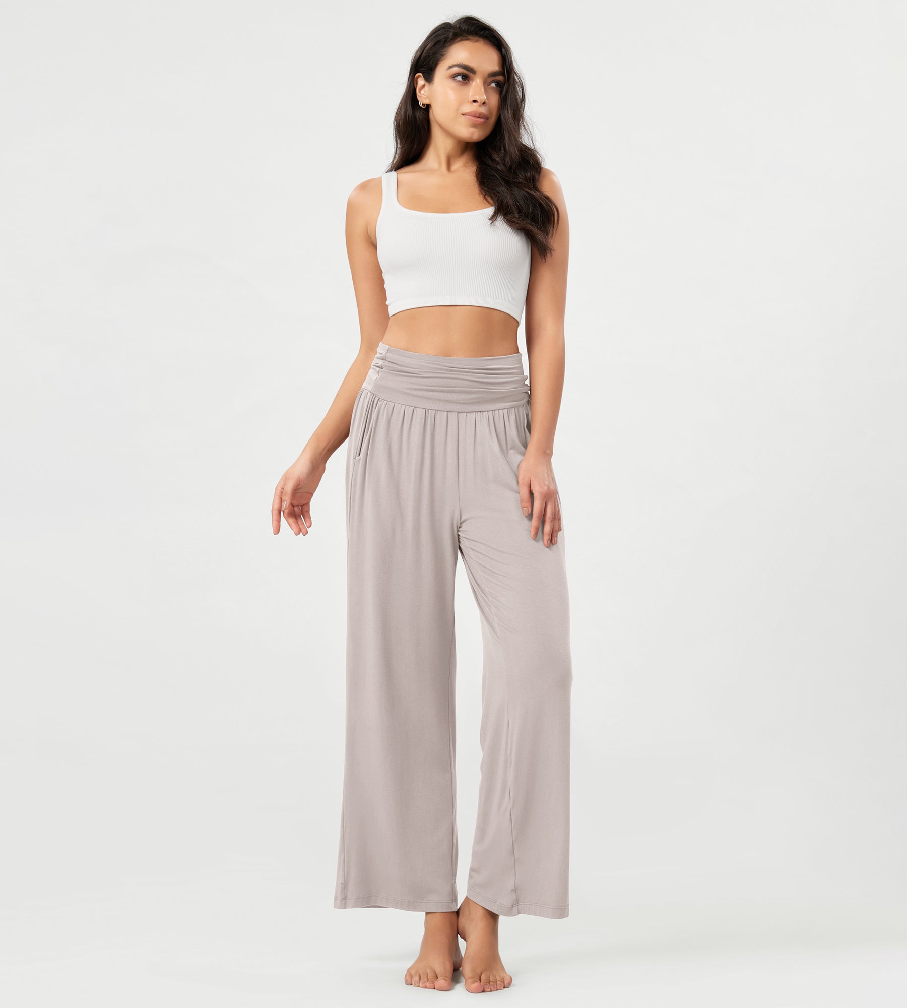 26" Wide Leg Palazzo Loose Comfy Lounge Pants with Pockets - ododos