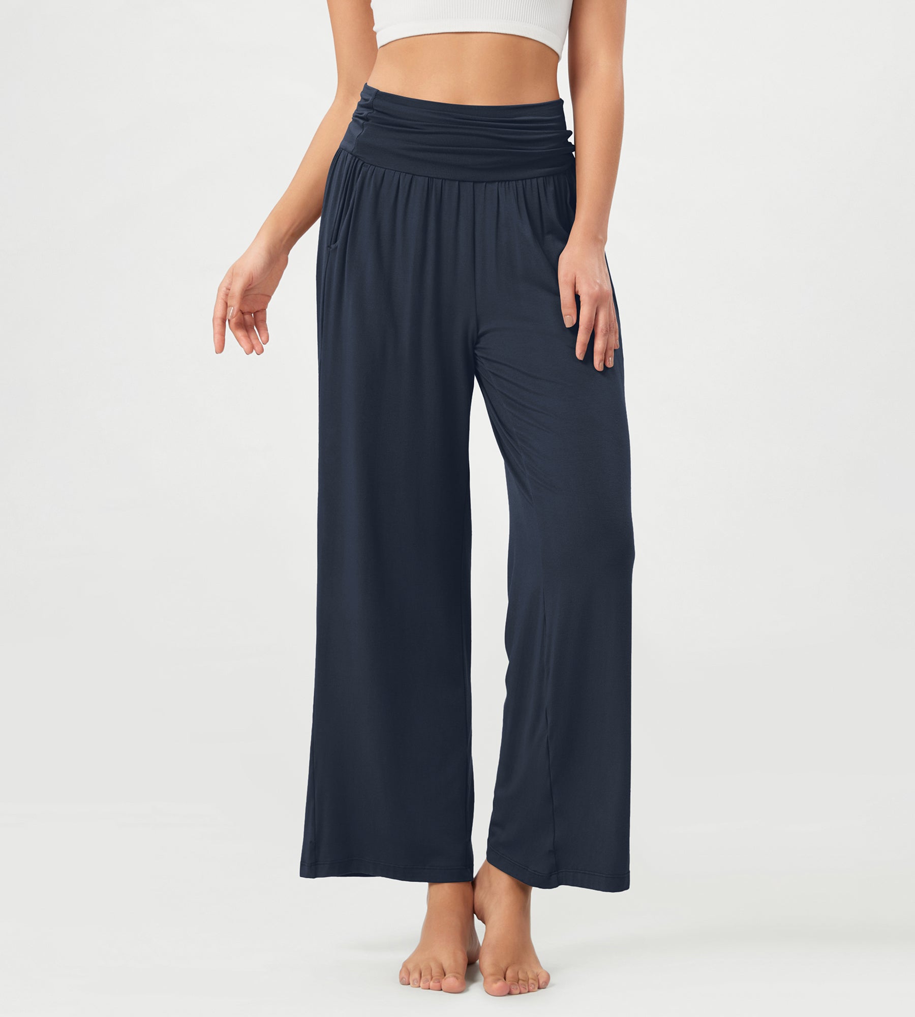 26" Wide Leg Palazzo Loose Comfy Lounge Pants with Pockets Midnight - ododos