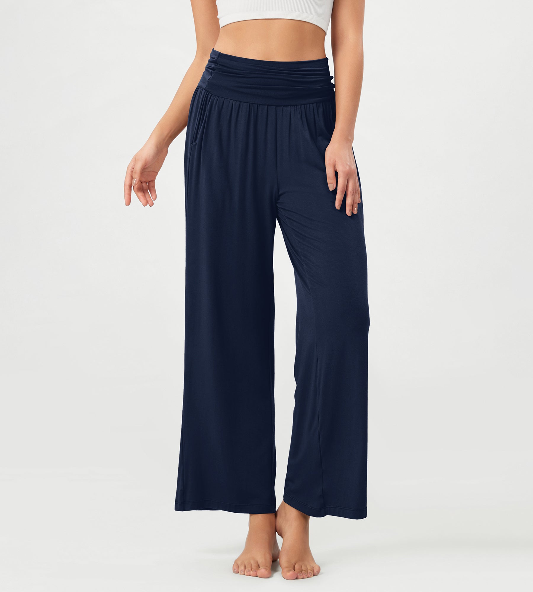 26 Wide Leg Palazzo Loose Comfy Lounge Pants with Pockets Navy - ododos