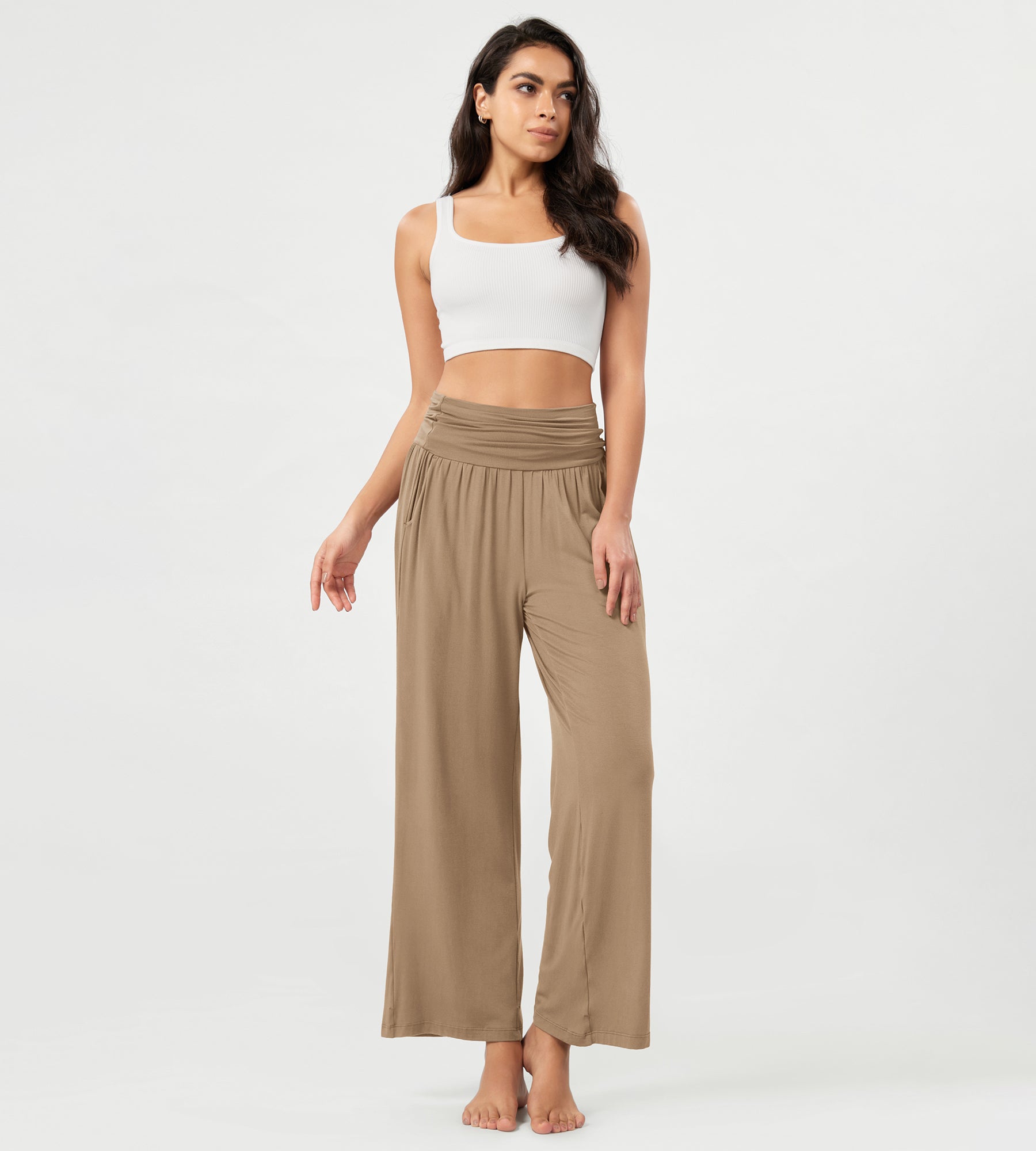 26" Wide Leg Palazzo Loose Comfy Lounge Pants with Pockets - ododos