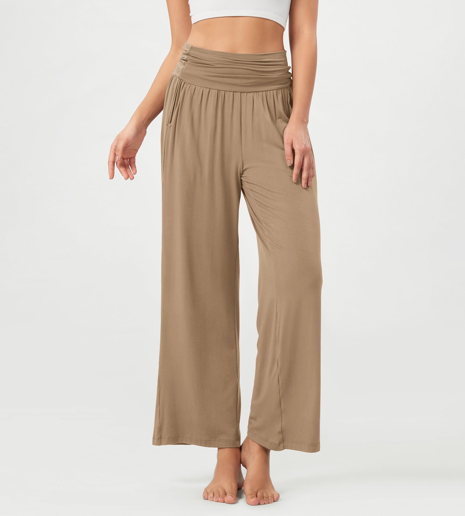 26 Wide Leg Palazzo Loose Comfy Lounge Pants with Pockets Peanut - ododos
