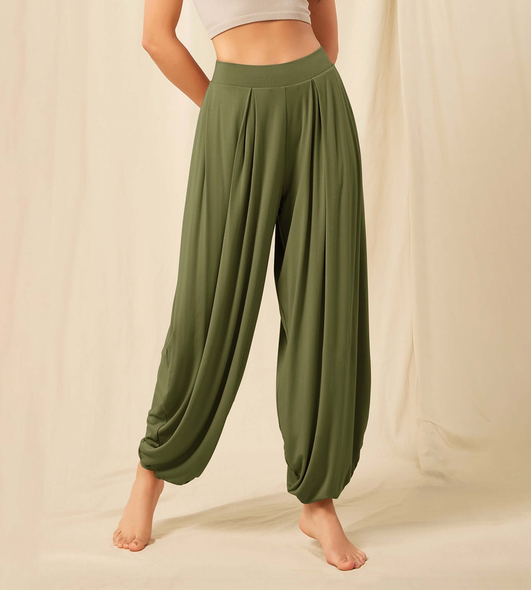 Women's Wide Leg Loose Draped Harem Pants with Pockets - ododos