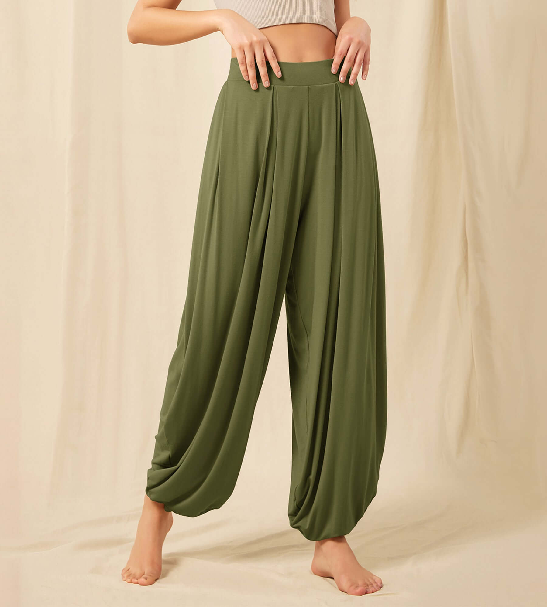 Women's Wide Leg Loose Draped Harem Pants with Pockets - ododos