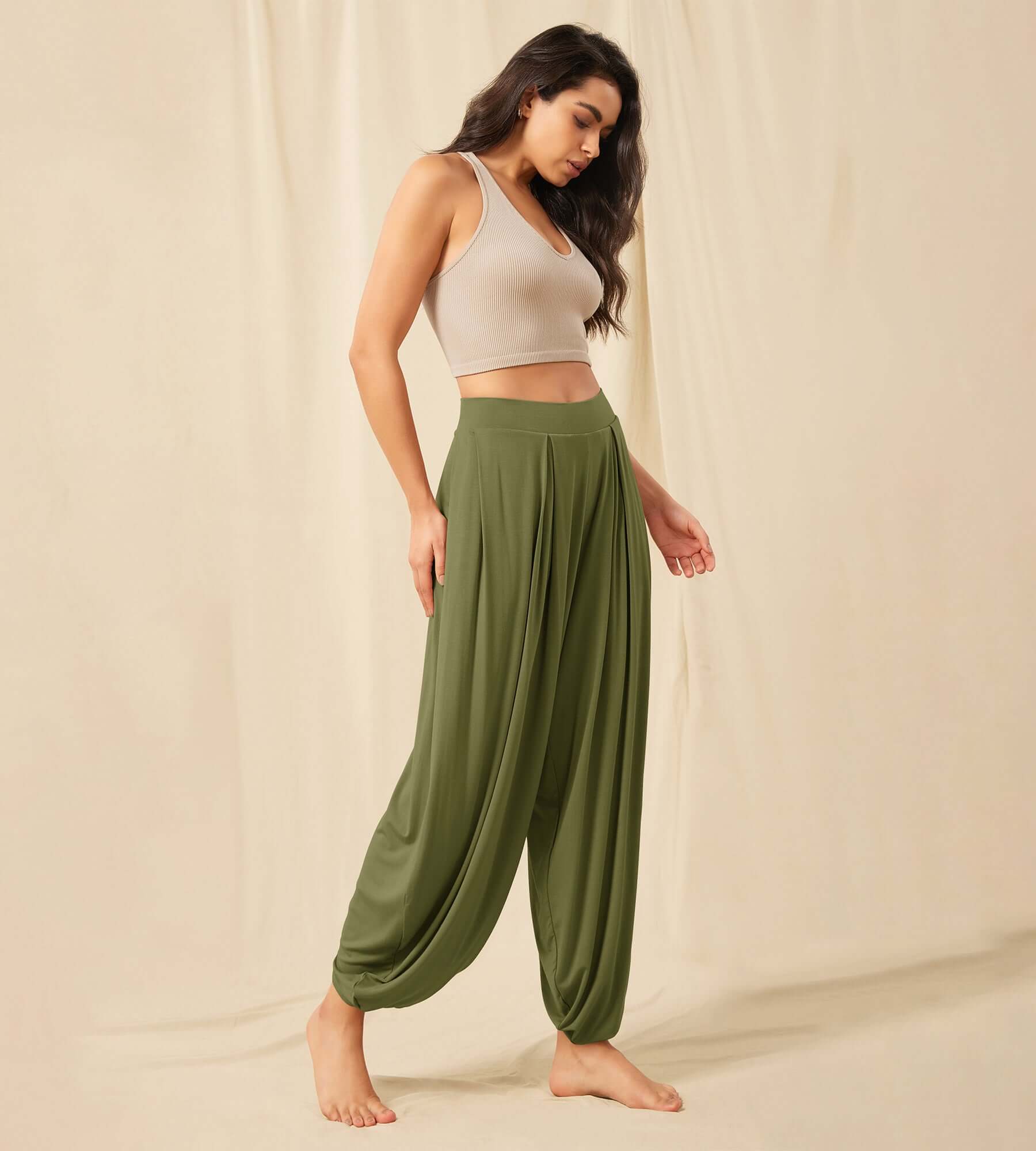 Women's Wide Leg Loose Draped Harem Pants with Pockets - ododos