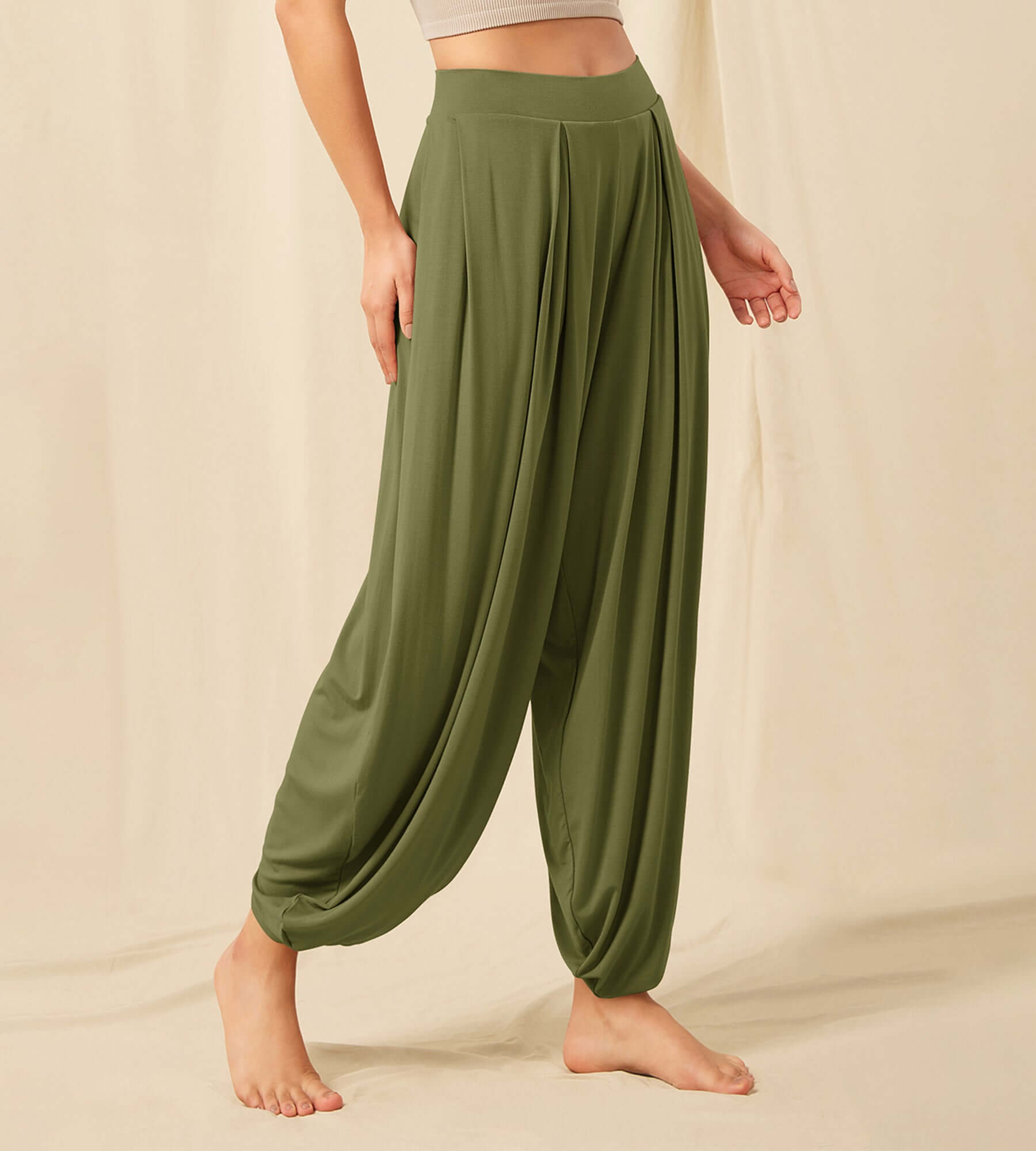 Women's Wide Leg Loose Draped Harem Pants with Pockets - ododos