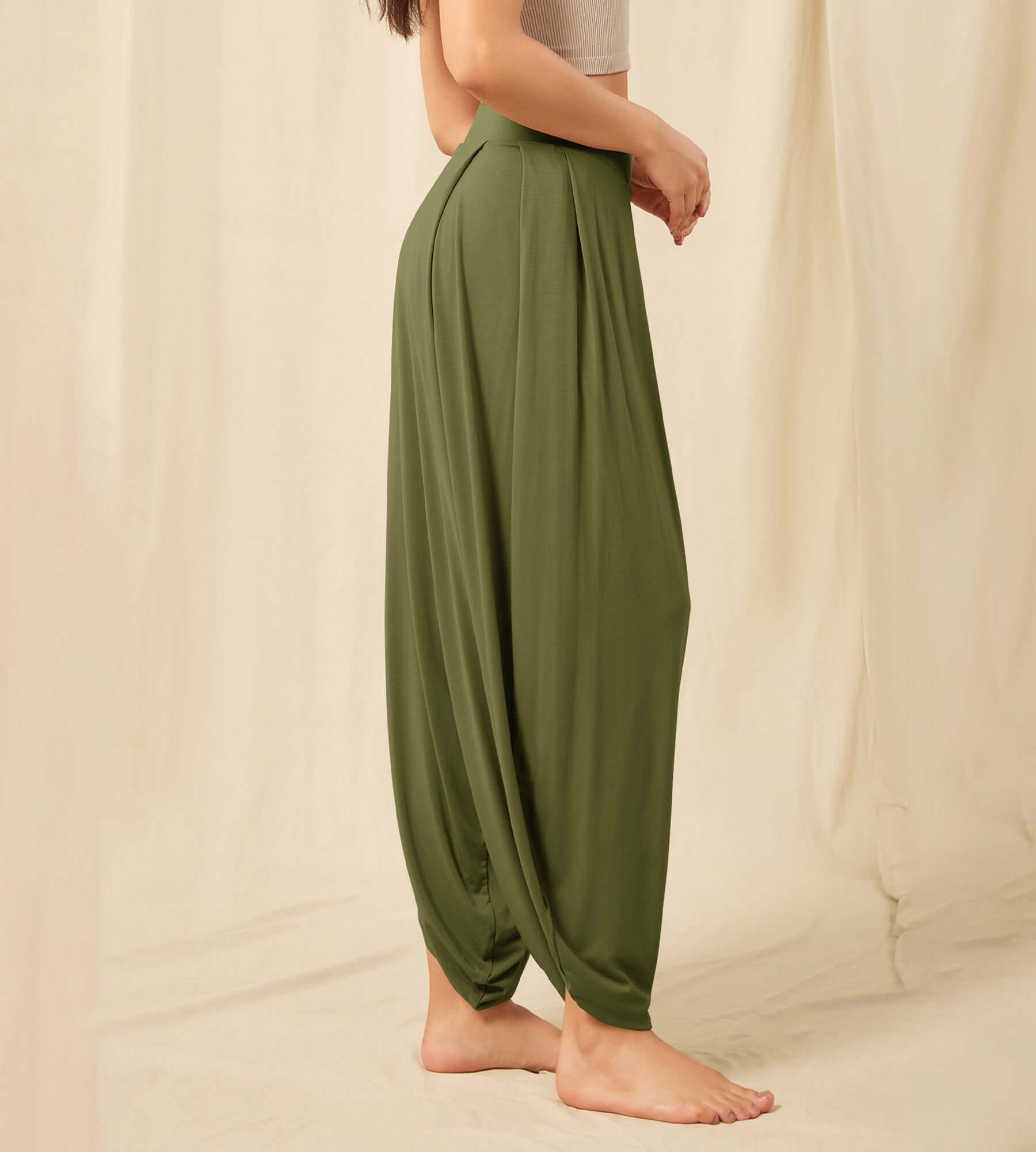 Women's Wide Leg Loose Draped Harem Pants with Pockets - ododos